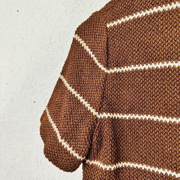 Dalton Knit Sweater 1950 Women Brown Striped 3 Button Sz 10 Short Sleeve Vintage - Picture 7 of 9